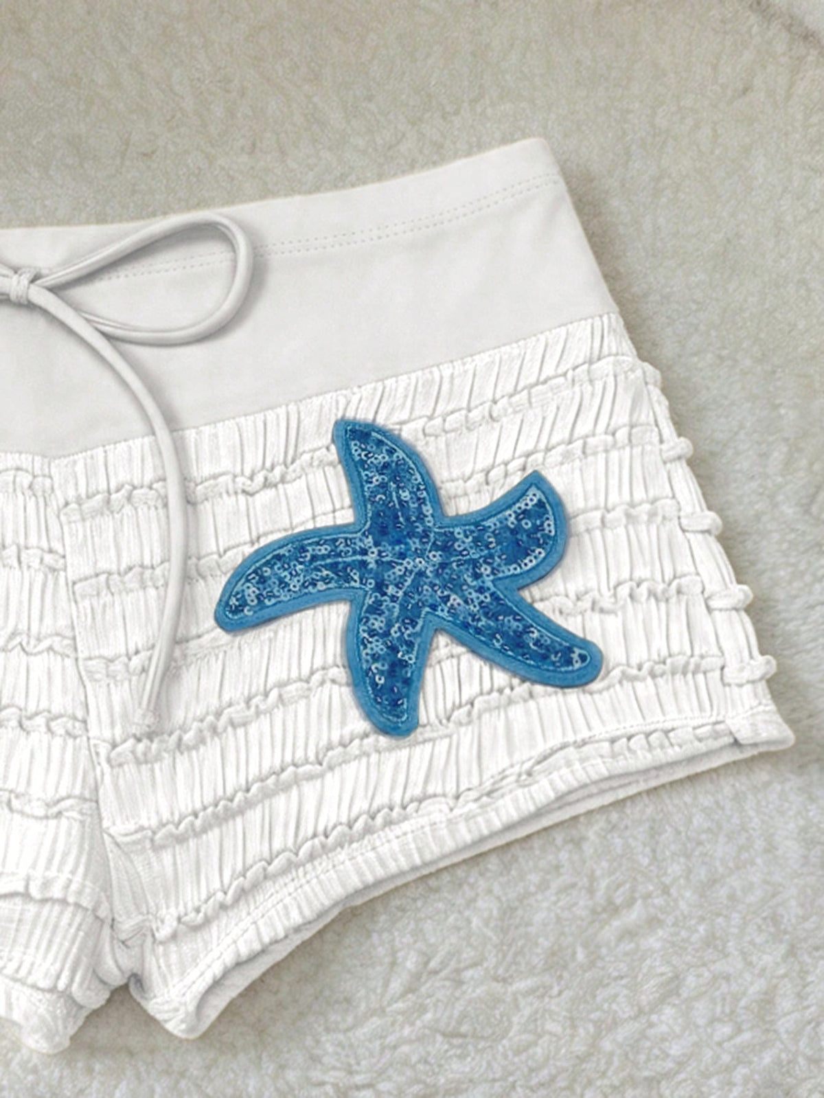 Elavelle Women's Spring/Summer Jacquard Fabric Bow & Starfish Decor High Waist Swimwear Bottoms