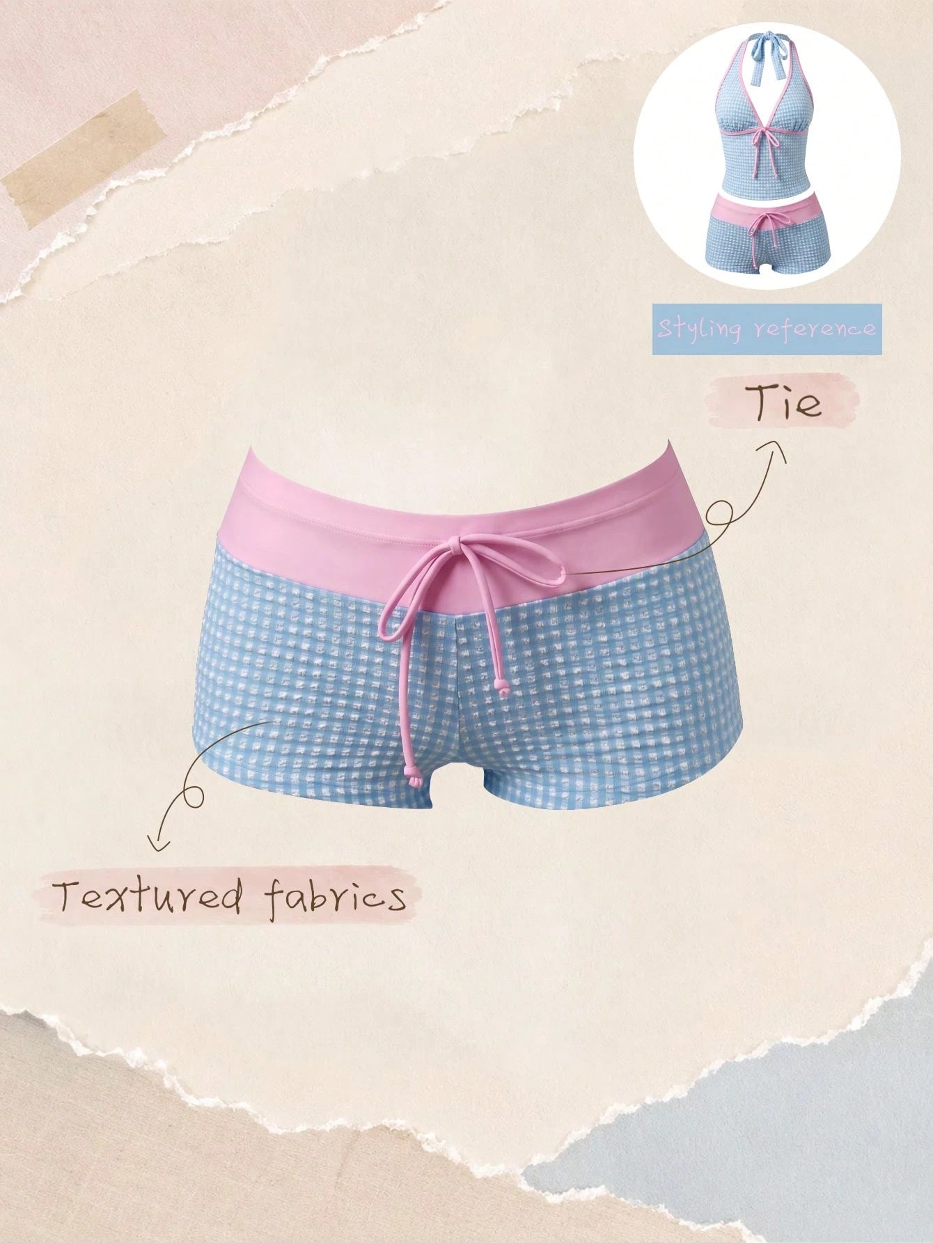 Elavelle Women's Spring/Summer Jacquard Fabric High-Waist Patchwork Swim Bottoms