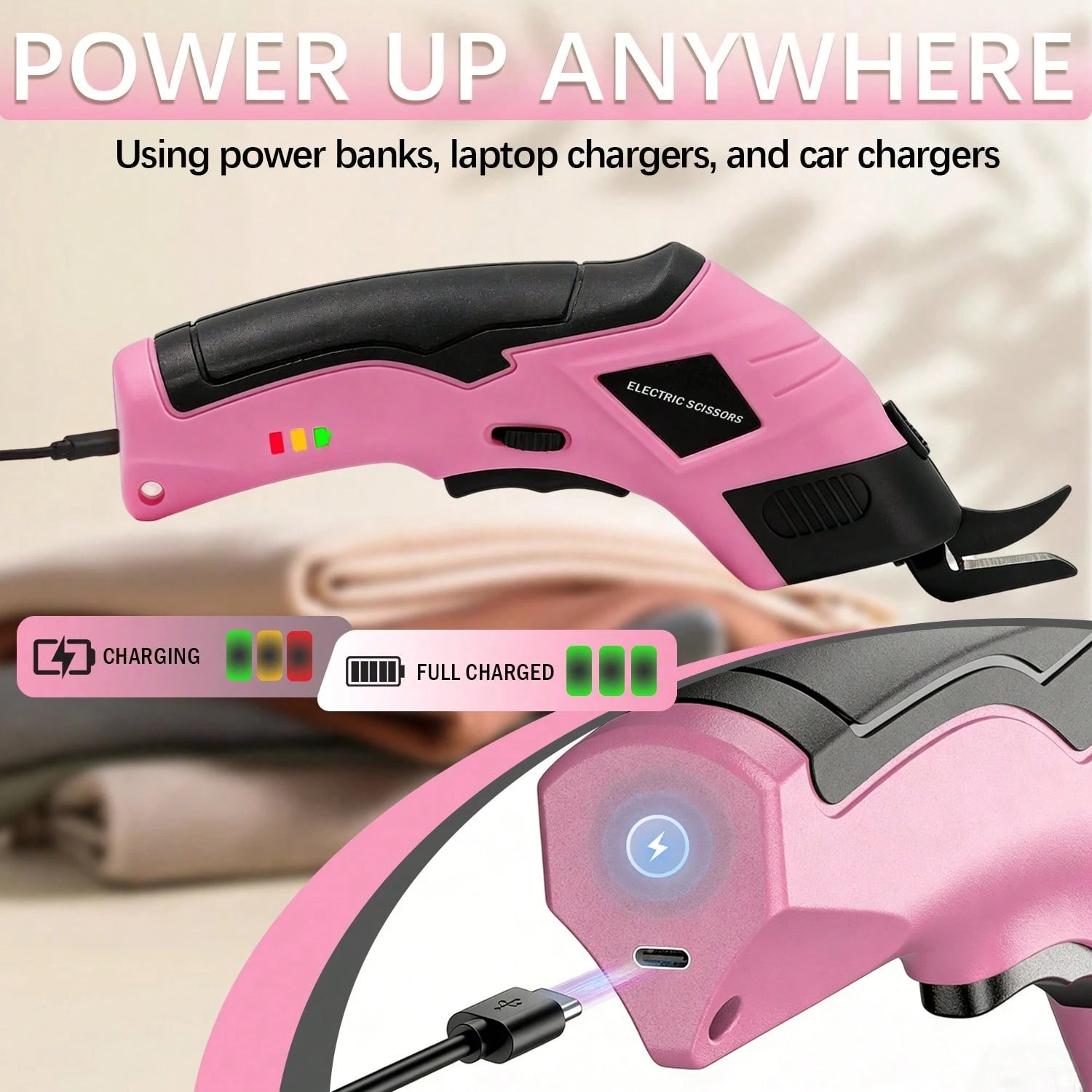 Electric Scissors (With 2 Blades) Efficiently Complete Material Cutting And Are Suitable For Cutting Fabrics, Paper Scraps, Plastics, Etc.