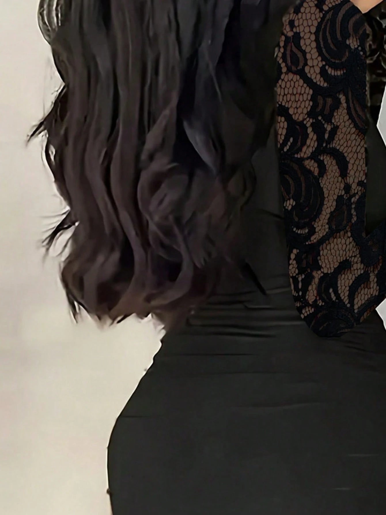 Elegant Black Lace Splice Sleeve Fitted Dress, Suitable For Spring/Summer, Suitable For Party Attendance
