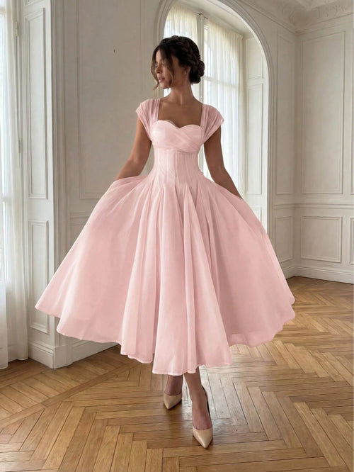 Elegant Casual Fashion Long Summer Dress For Women, Romantic Pleated Dress For Wedding, Party, And Occasions Pink, Effortlessly Chic