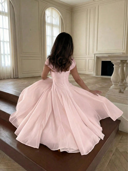 Elegant Casual Fashion Long Summer Dress For Women, Romantic Pleated Dress For Wedding, Party, And Occasions Pink, Effortlessly Chic