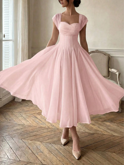Elegant Casual Fashion Long Summer Dress For Women, Romantic Pleated Dress For Wedding, Party, And Occasions Pink, Effortlessly Chic
