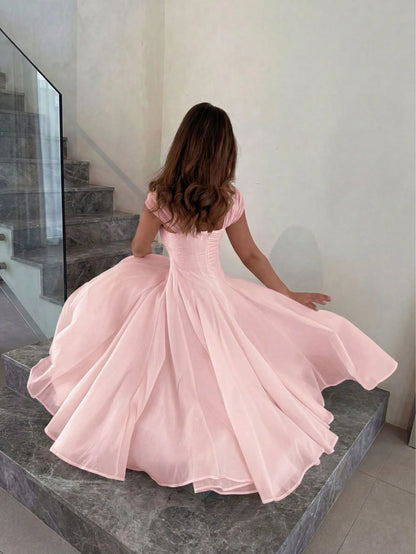 Elegant Casual Fashion Long Summer Dress For Women, Romantic Pleated Dress For Wedding, Party, And Occasions Pink, Effortlessly Chic