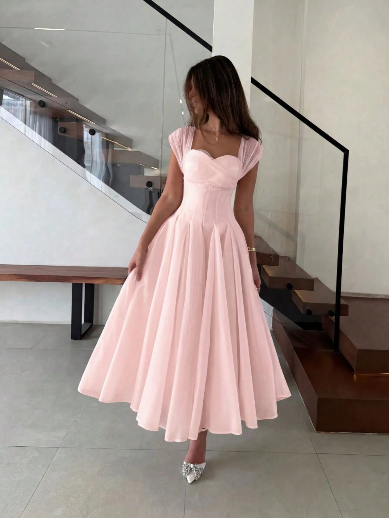 Elegant Casual Fashion Long Summer Dress For Women, Romantic Pleated Dress For Wedding, Party, And Occasions Pink, Effortlessly Chic
