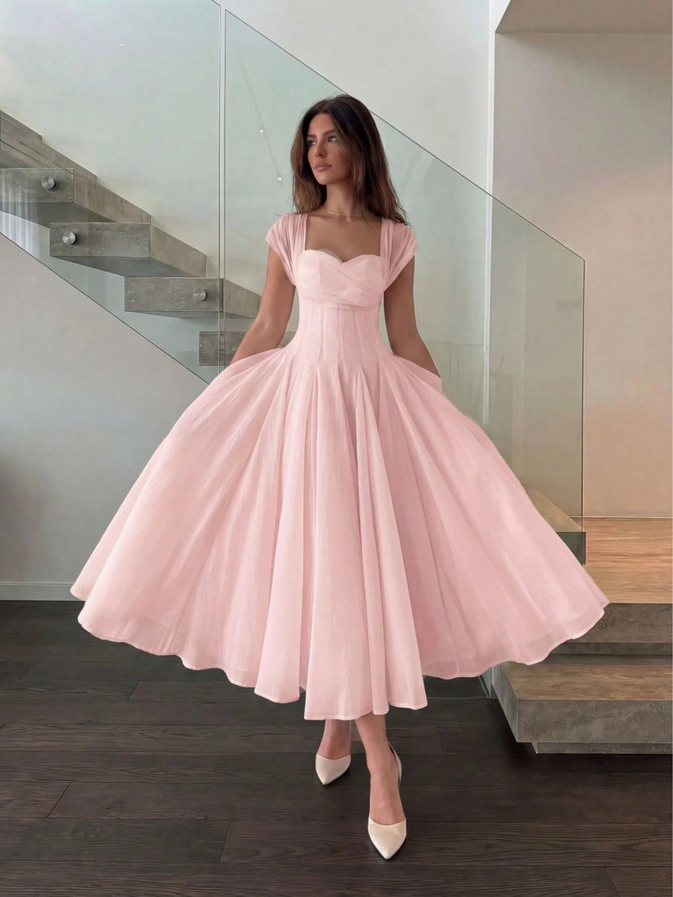 Elegant Casual Fashion Long Summer Dress For Women, Romantic Pleated Dress For Wedding, Party, And Occasions Pink, Effortlessly Chic