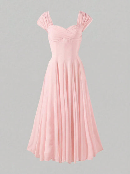 Elegant Casual Fashion Long Summer Dress For Women, Romantic Pleated Dress For Wedding, Party, And Occasions Pink, Effortlessly Chic