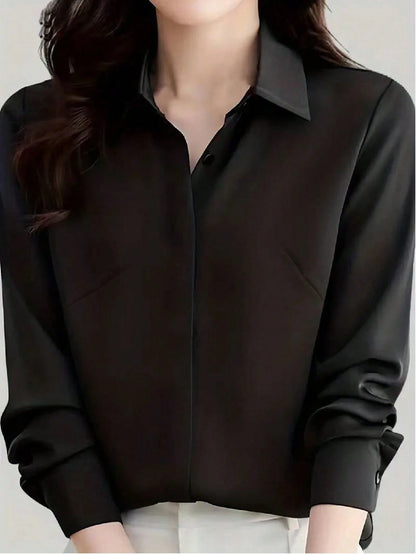 Elegant Design Sense Mature Retro Style Women Blouse Casual Black Spring