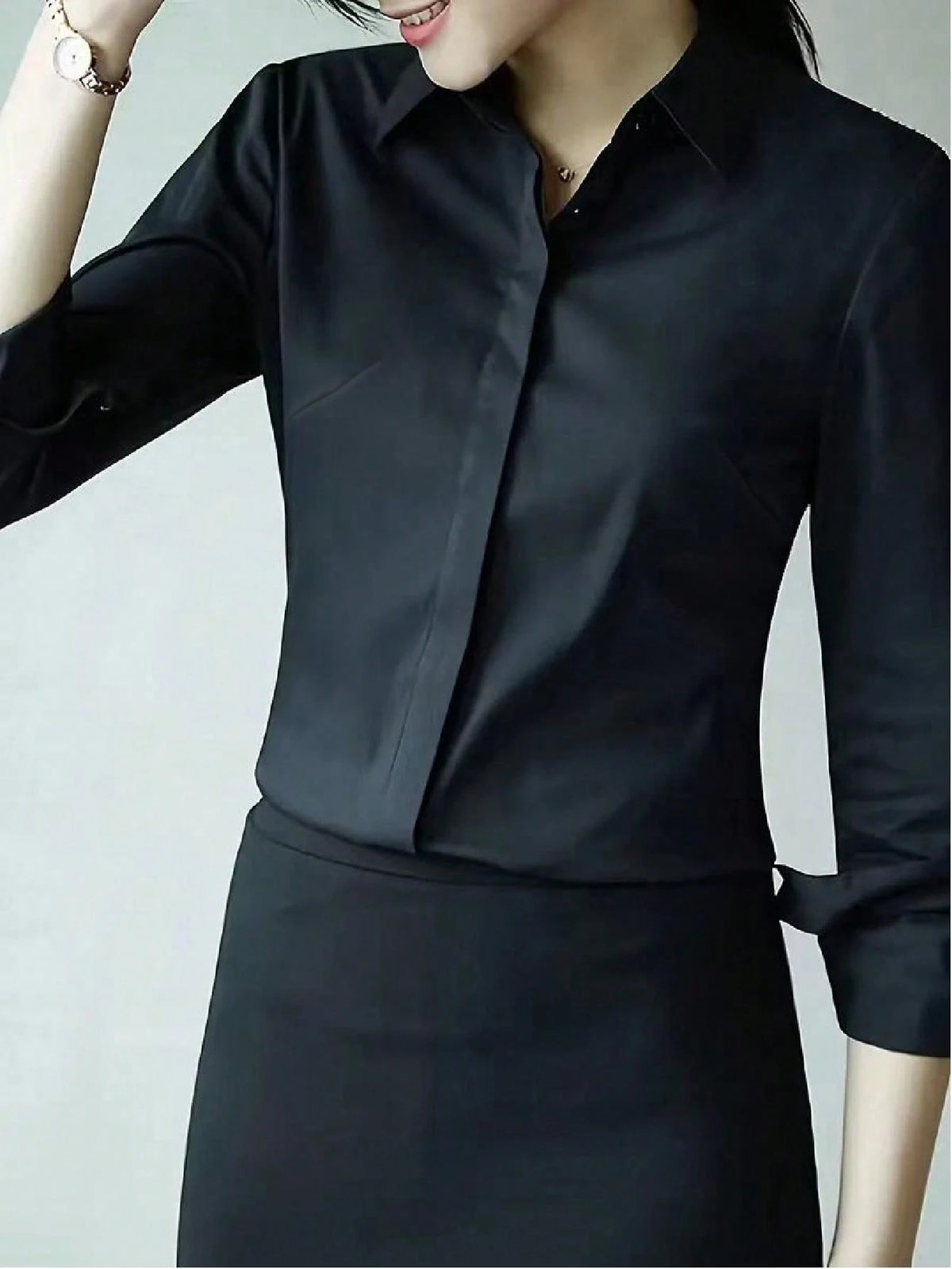 Elegant Design Sense Mature Retro Style Women Blouse Casual Black Spring