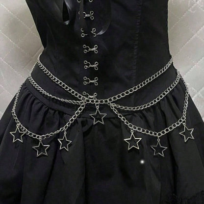 Elegant Hollow Star Pendant Waist Chain, Women's Fashion Versatile Metal Multi-Layer Pants Chain Accessory