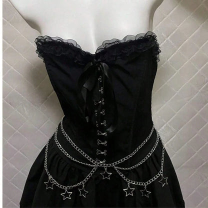 Elegant Hollow Star Pendant Waist Chain, Women's Fashion Versatile Metal Multi-Layer Pants Chain Accessory
