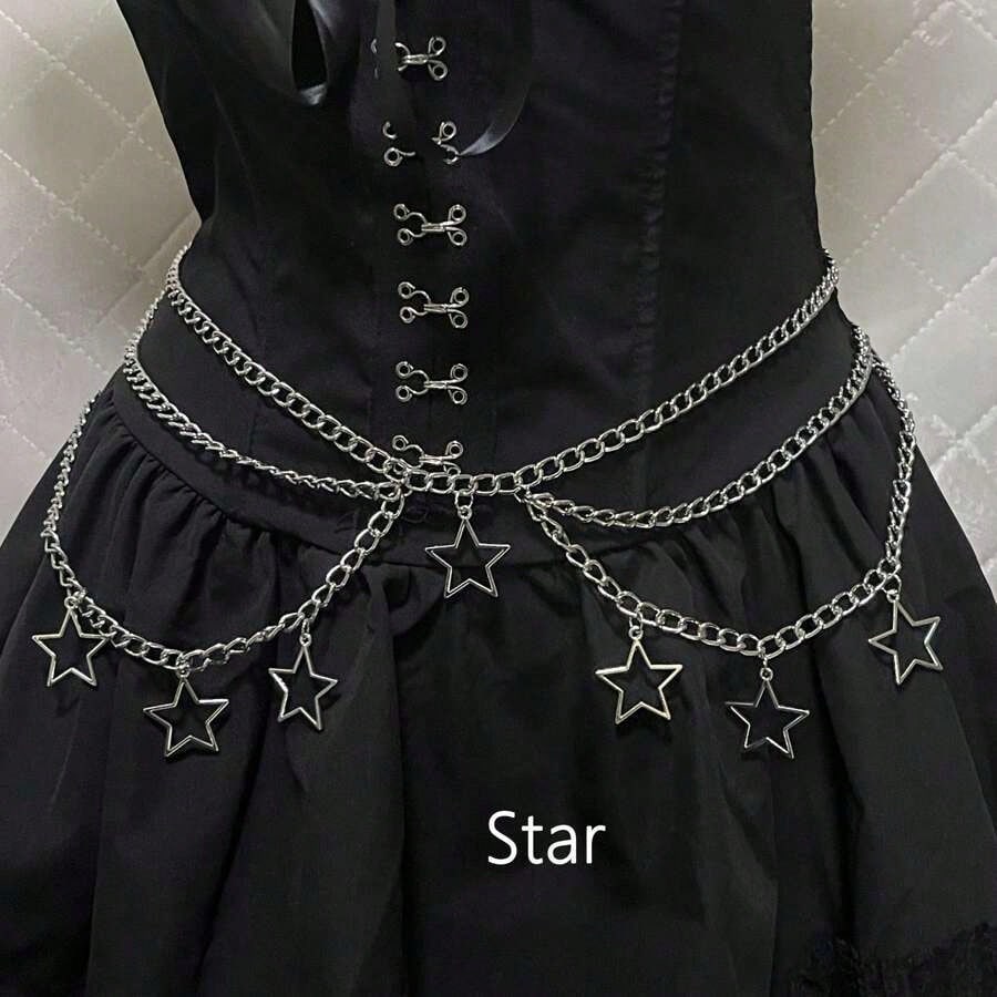 Elegant Hollow Star Pendant Waist Chain, Women's Fashion Versatile Metal Multi-Layer Pants Chain Accessory