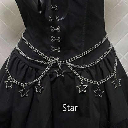 Elegant Hollow Star Pendant Waist Chain, Women's Fashion Versatile Metal Multi-Layer Pants Chain Accessory