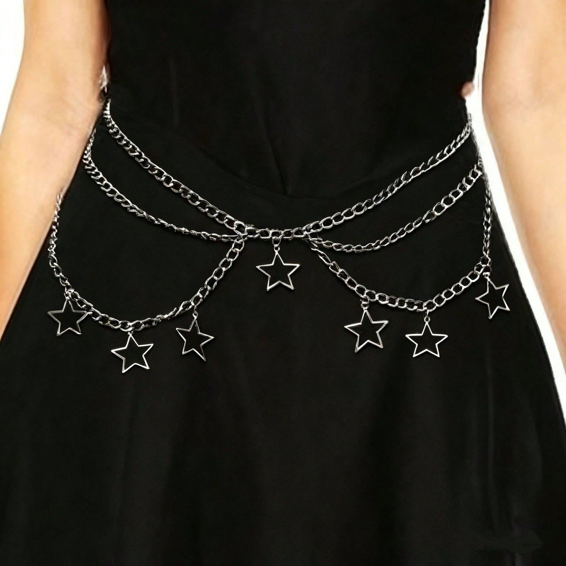 Elegant Hollow Star Pendant Waist Chain, Women's Fashion Versatile Metal Multi-Layer Pants Chain Accessory