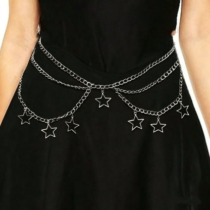 Elegant Hollow Star Pendant Waist Chain, Women's Fashion Versatile Metal Multi-Layer Pants Chain Accessory