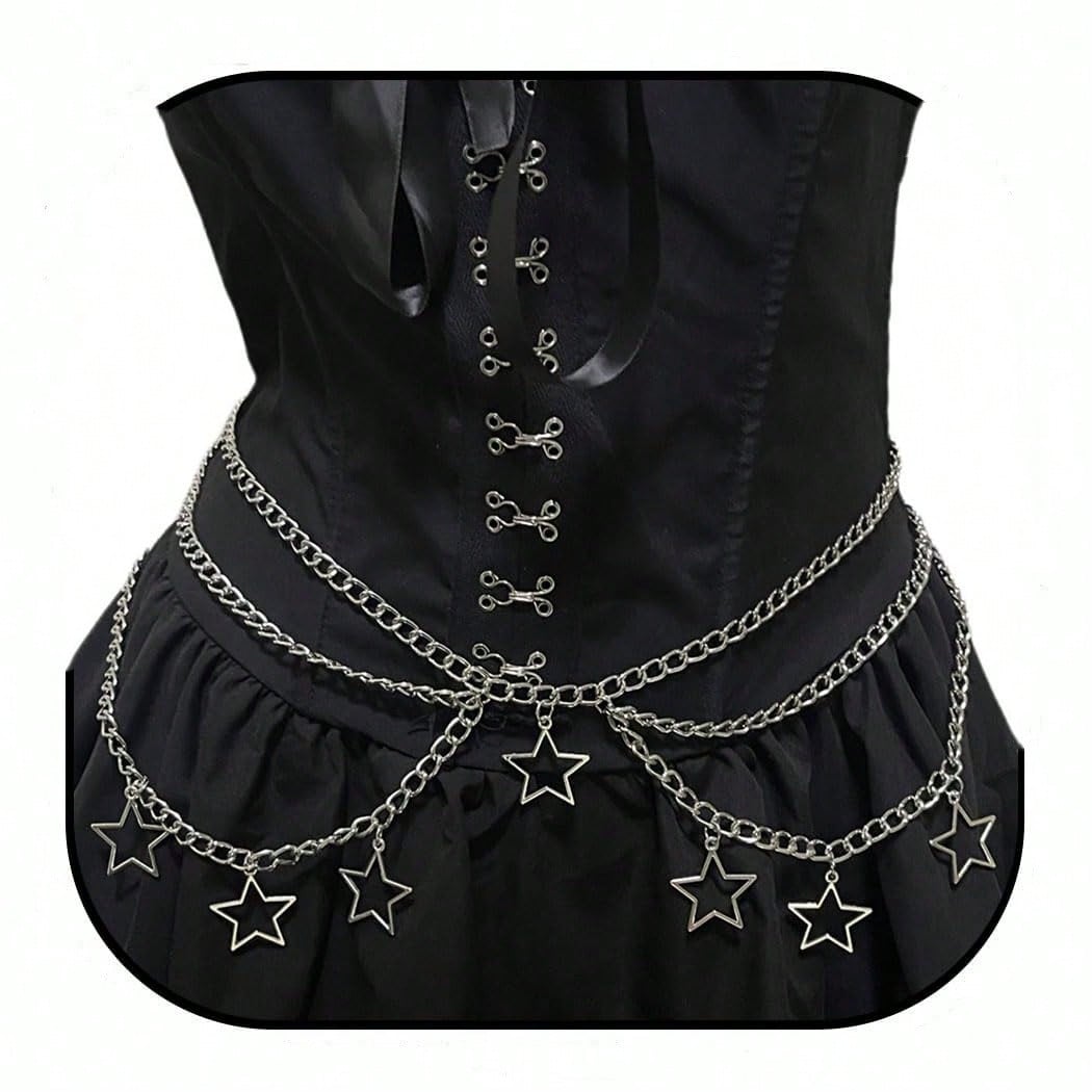 Elegant Hollow Star Pendant Waist Chain, Women's Fashion Versatile Metal Multi-Layer Pants Chain Accessory