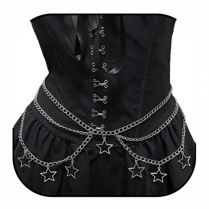 Elegant Hollow Star Pendant Waist Chain, Women's Fashion Versatile Metal Multi-Layer Pants Chain Accessory