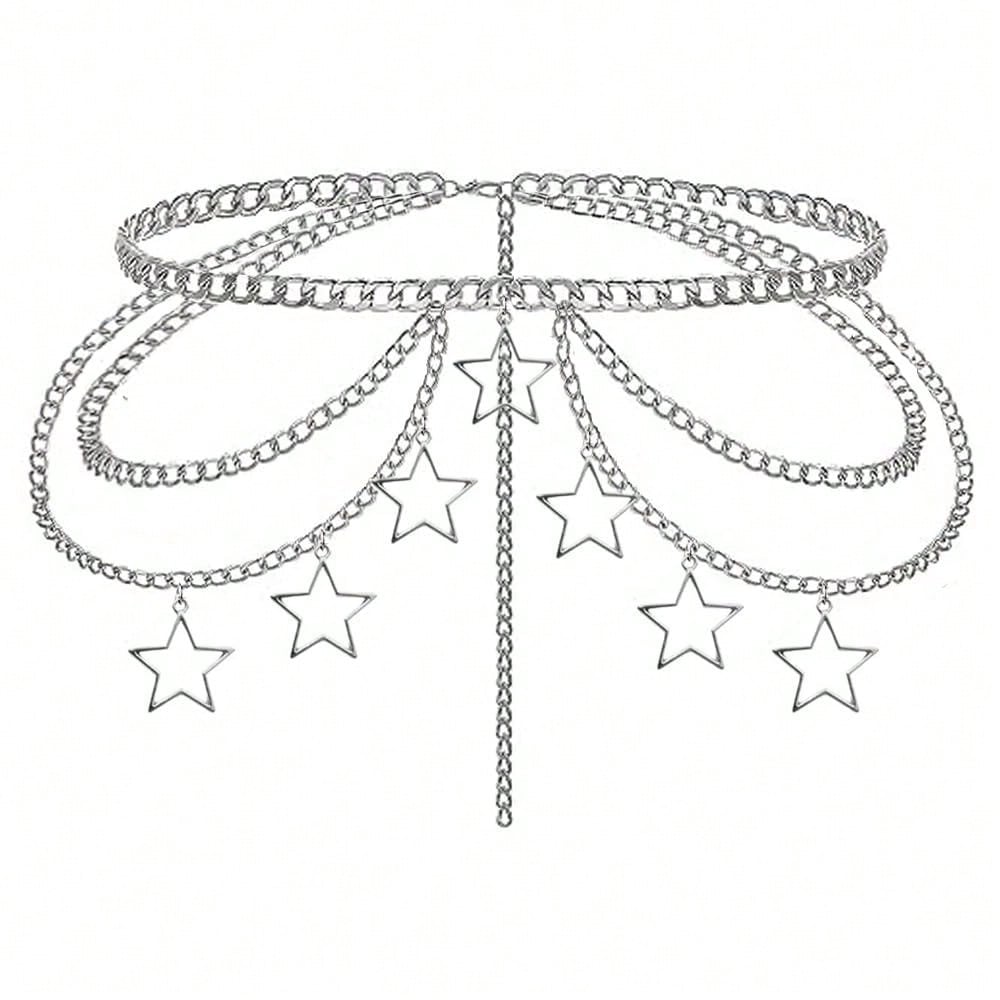 Elegant Hollow Star Pendant Waist Chain, Women's Fashion Versatile Metal Multi-Layer Pants Chain Accessory