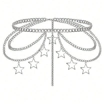 Elegant Hollow Star Pendant Waist Chain, Women's Fashion Versatile Metal Multi-Layer Pants Chain Accessory