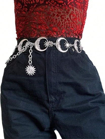 Elegant Hollow Star Pendant Waist Chain, Women's Fashion Versatile Metal Multi-Layer Pants Chain Accessory