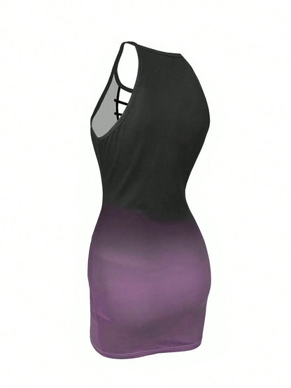 Elegant Sexy Gradient Cutout Spaghetti Strap Bodycon Mini Dress, Accentuates Body Curves, Suitable For Party And Commute, Y2K Style, Spring/Summer