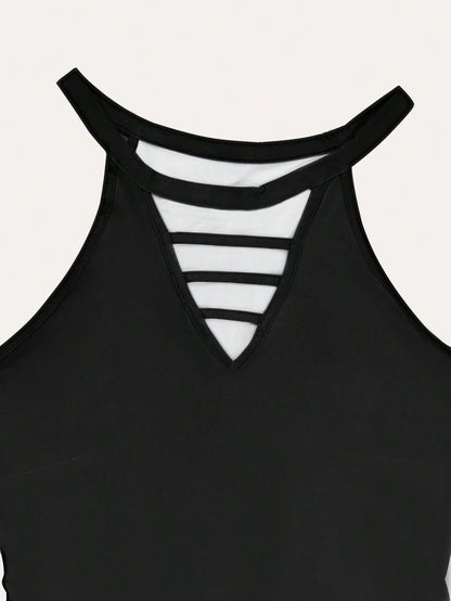 Elegant Sexy Gradient Cutout Spaghetti Strap Bodycon Mini Dress, Accentuates Body Curves, Suitable For Party And Commute, Y2K Style, Spring/Summer