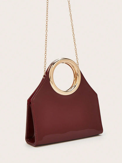 Elegant Women's Solid Color PU Leather Handbag With Detachable Chain,Suitable For Weddings, Parties, Banquets And Other Occasions