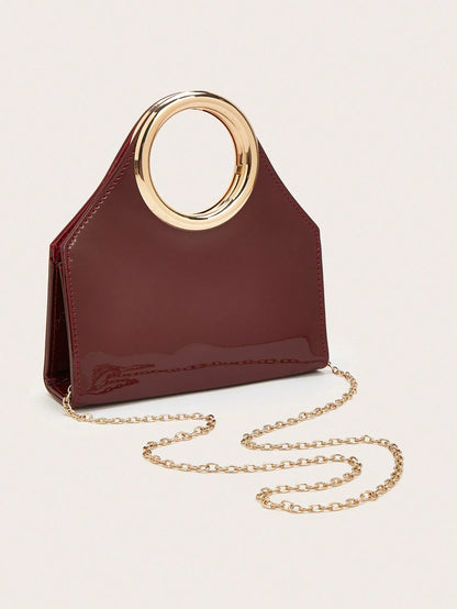Elegant Women's Solid Color PU Leather Handbag With Detachable Chain,Suitable For Weddings, Parties, Banquets And Other Occasions