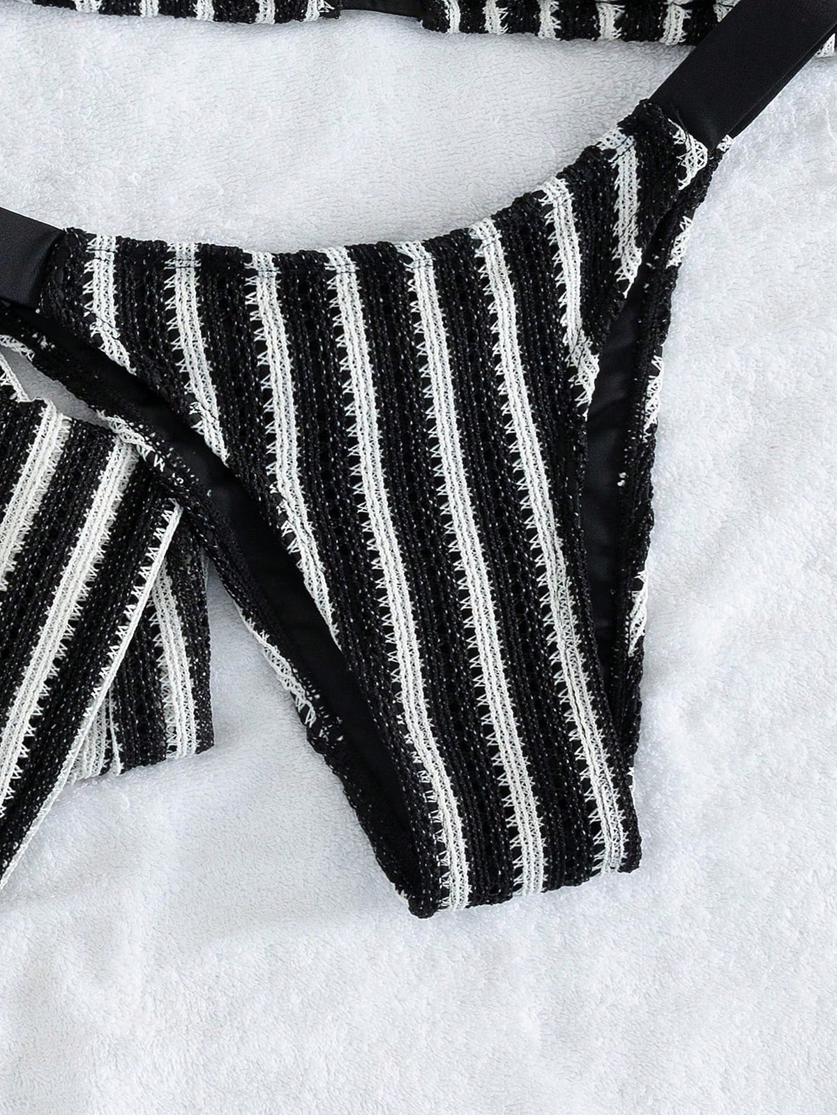 Elegant Women's Striped Knit Bikini Swimwear Set Featuring Halter Neck Top And Matching Wide-Leg Pants, Perfect For Beach Holidays Vacation Summer, Retro
