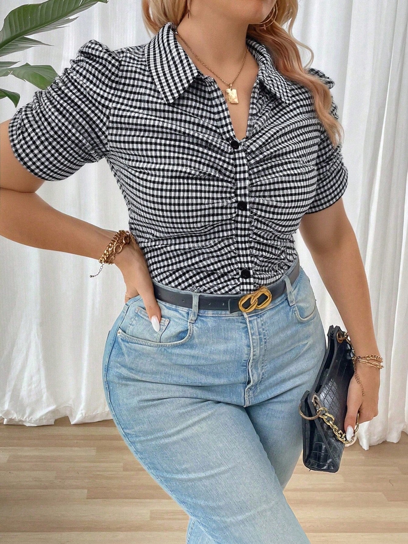 Elenzga Plus Size Plaid Short Sleeve T-Shirt: Fashionable And Suitable For Work