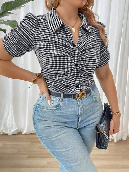 Elenzga Plus Size Plaid Short Sleeve T-Shirt: Fashionable And Suitable For Work