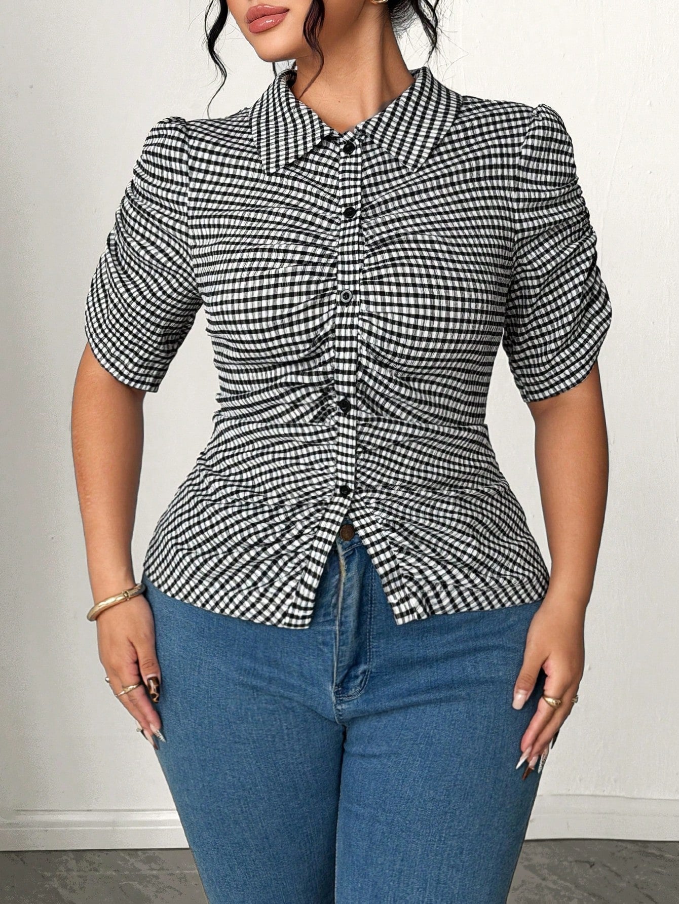 Elenzga Plus Size Plaid Short Sleeve T-Shirt: Fashionable And Suitable For Work