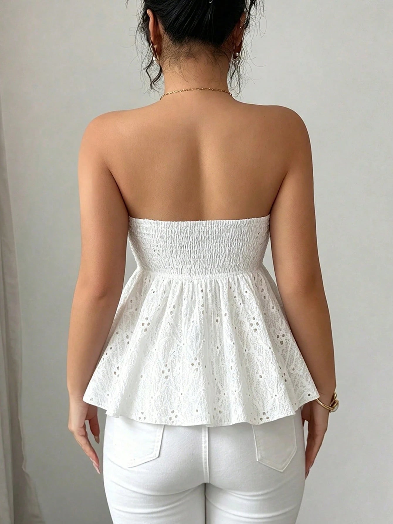 Elenzga White Summer Elegant Holiday Vacation Spaghetti Strap Bow Knitted Texture Hollow Out Waist Camisole Top,Casual Fashion Design For Dates