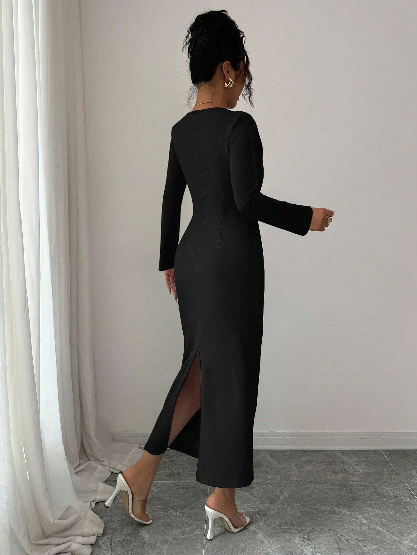 Elenzga Women's Red Winter Elegant Date Party Dress,Vintage Minimalist High-End Holiday Long Sleeve V-Neck Waist Pleated Solid Color Fitted Dress