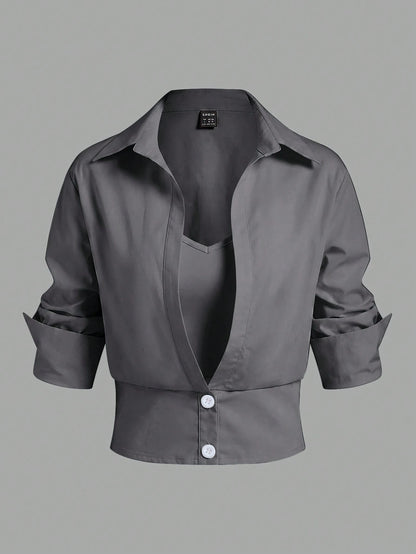 Elenzga Women's Versatile Button-Down Long Sleeve Fitted Shirt, Business/Office Wear