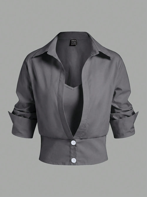 Elenzga Women's Versatile Button-Down Long Sleeve Fitted Shirt, Business/Office Wear