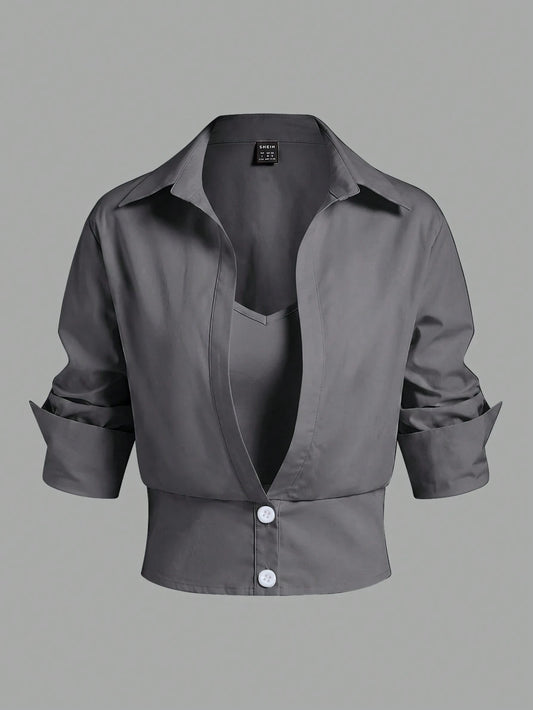 Elenzga Women's Versatile Button-Down Long Sleeve Fitted Shirt, Business/Office Wear