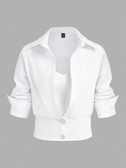 Elenzga Women's Versatile Button-Down Long Sleeve Fitted Shirt, Business/Office Wear