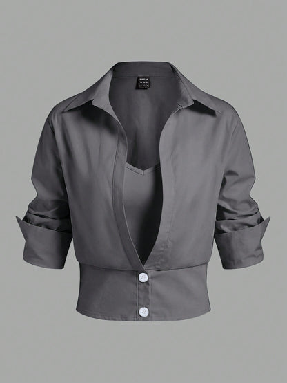 Elenzga Women's Versatile Button-Down Long Sleeve Fitted Shirt, Business/Office Wear