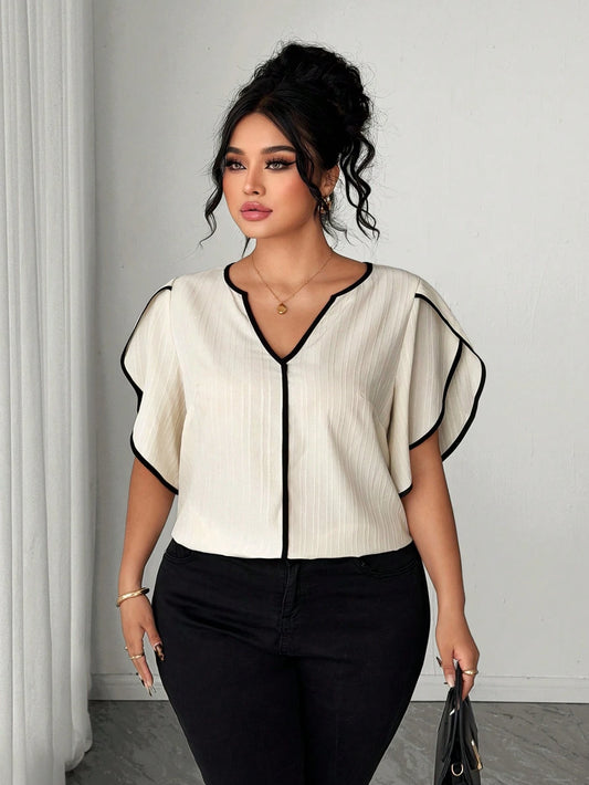 Elenzya Plus Size Women Petal Short Sleeve Textured Vacation Shirt