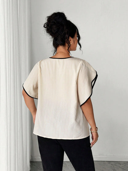 Elenzya Plus Size Women Petal Short Sleeve Textured Vacation Shirt
