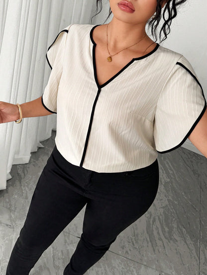 Elenzya Plus Size Women Petal Short Sleeve Textured Vacation Shirt