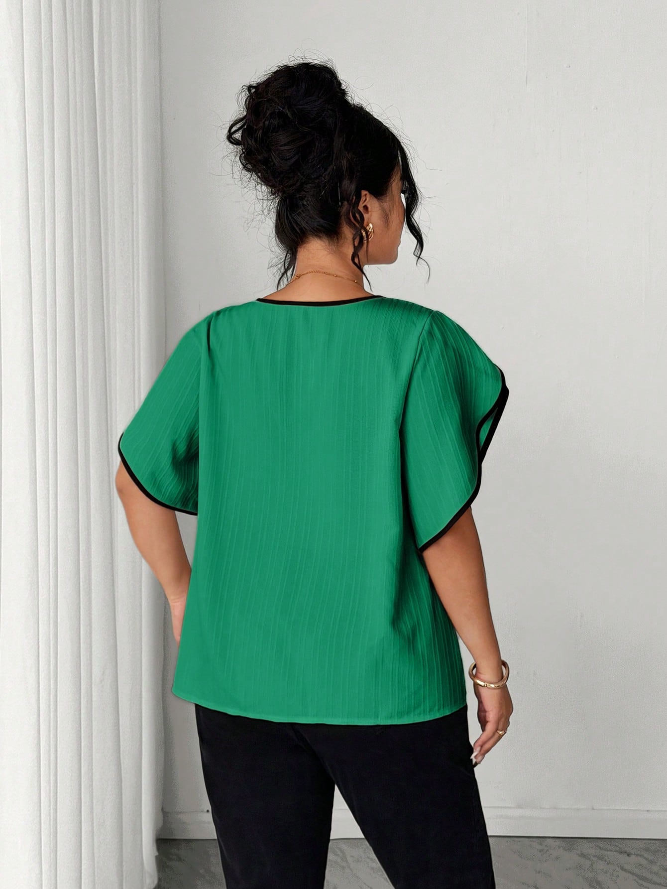Elenzya Plus Size Women Petal Short Sleeve Textured Vacation Shirt