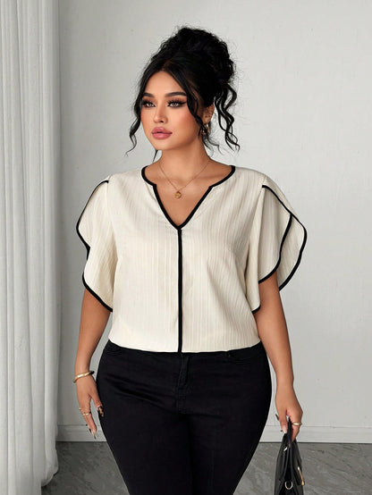 Elenzya Plus Size Women Petal Short Sleeve Textured Vacation Shirt