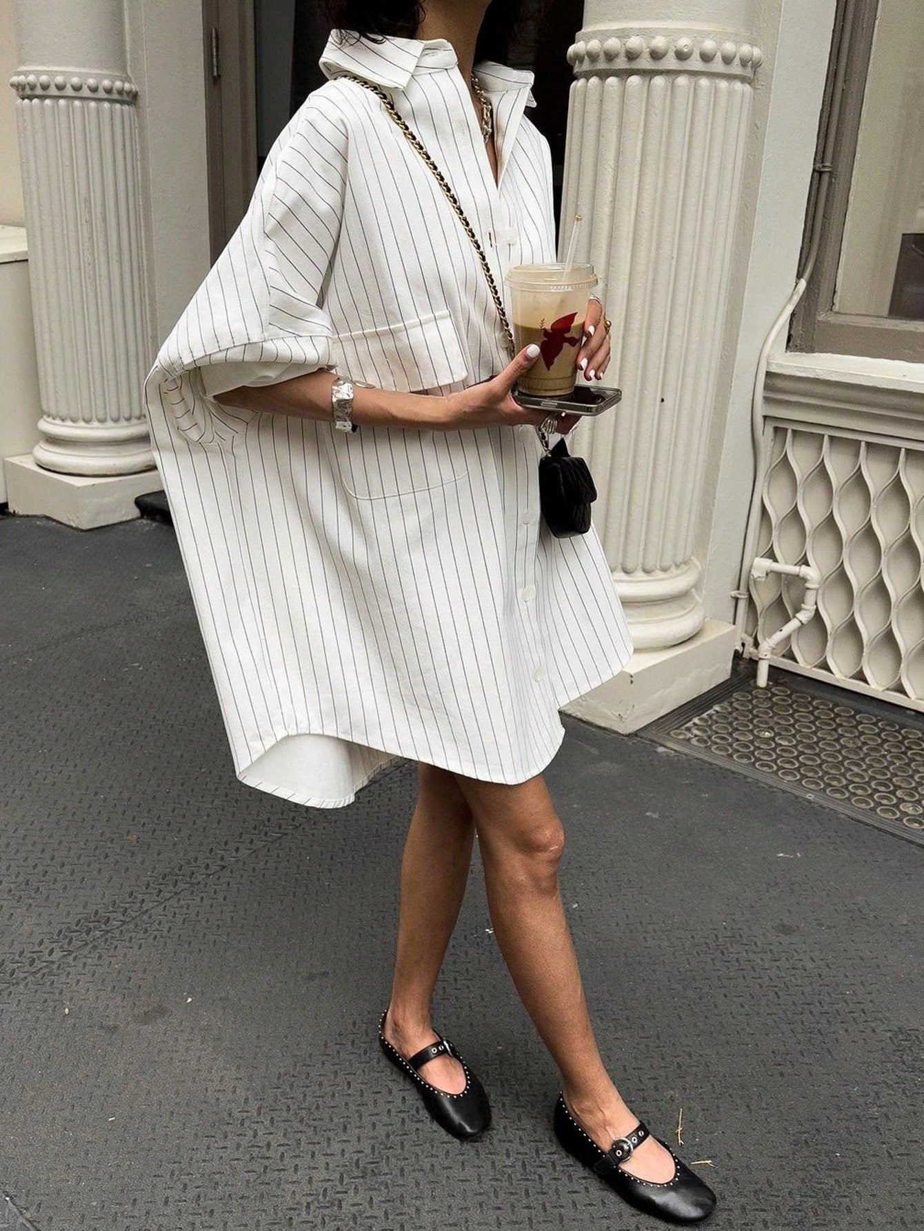 Elyressa Striped Drop Shoulder Loose Shirt Dress With Pockets, Summer Fall Cloth For Women