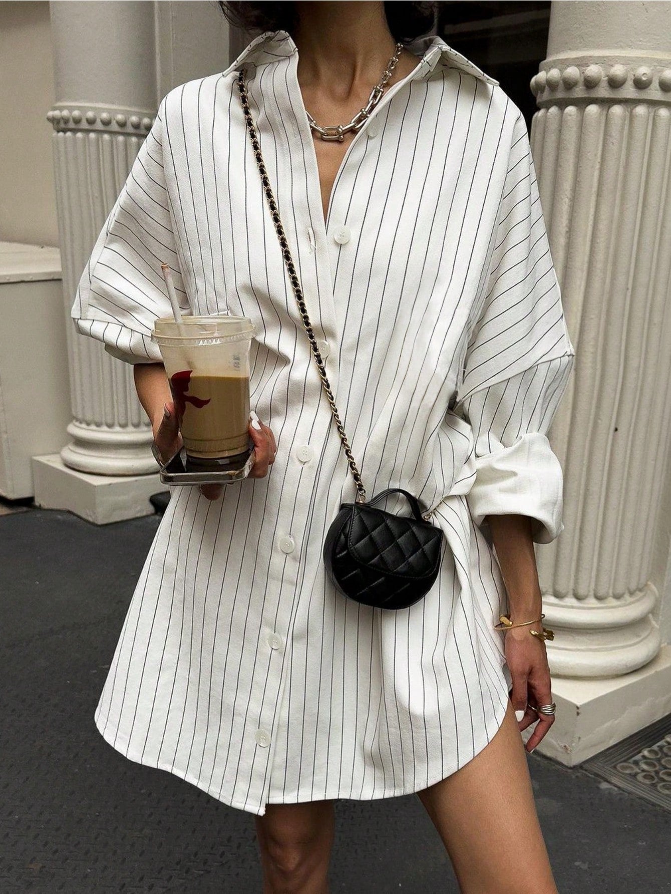 Elyressa Striped Drop Shoulder Loose Shirt Dress With Pockets, Summer Fall Cloth For Women