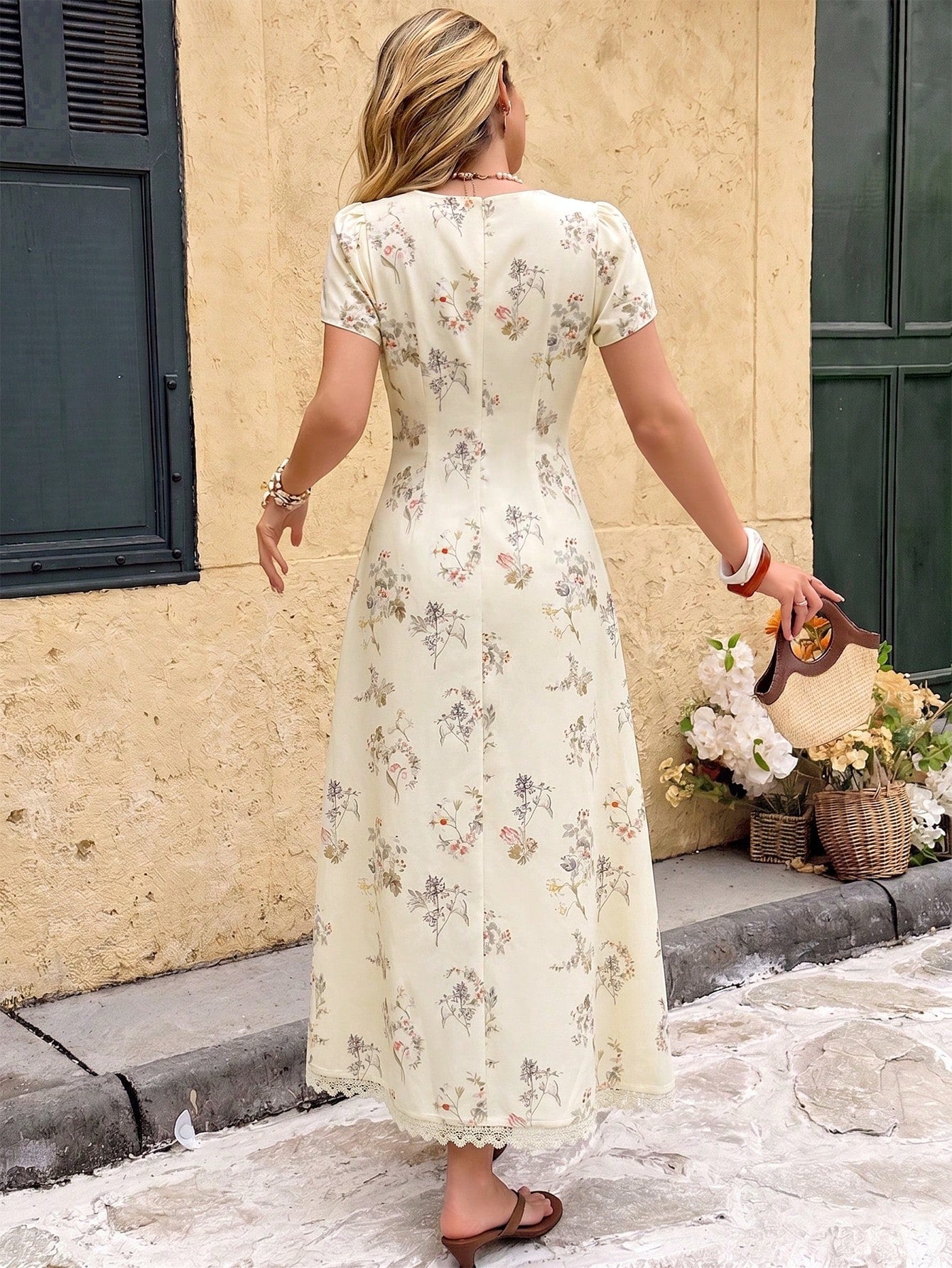 Elyressa Women's Floral Print Lace Patchwork Elegant Vacation Dress