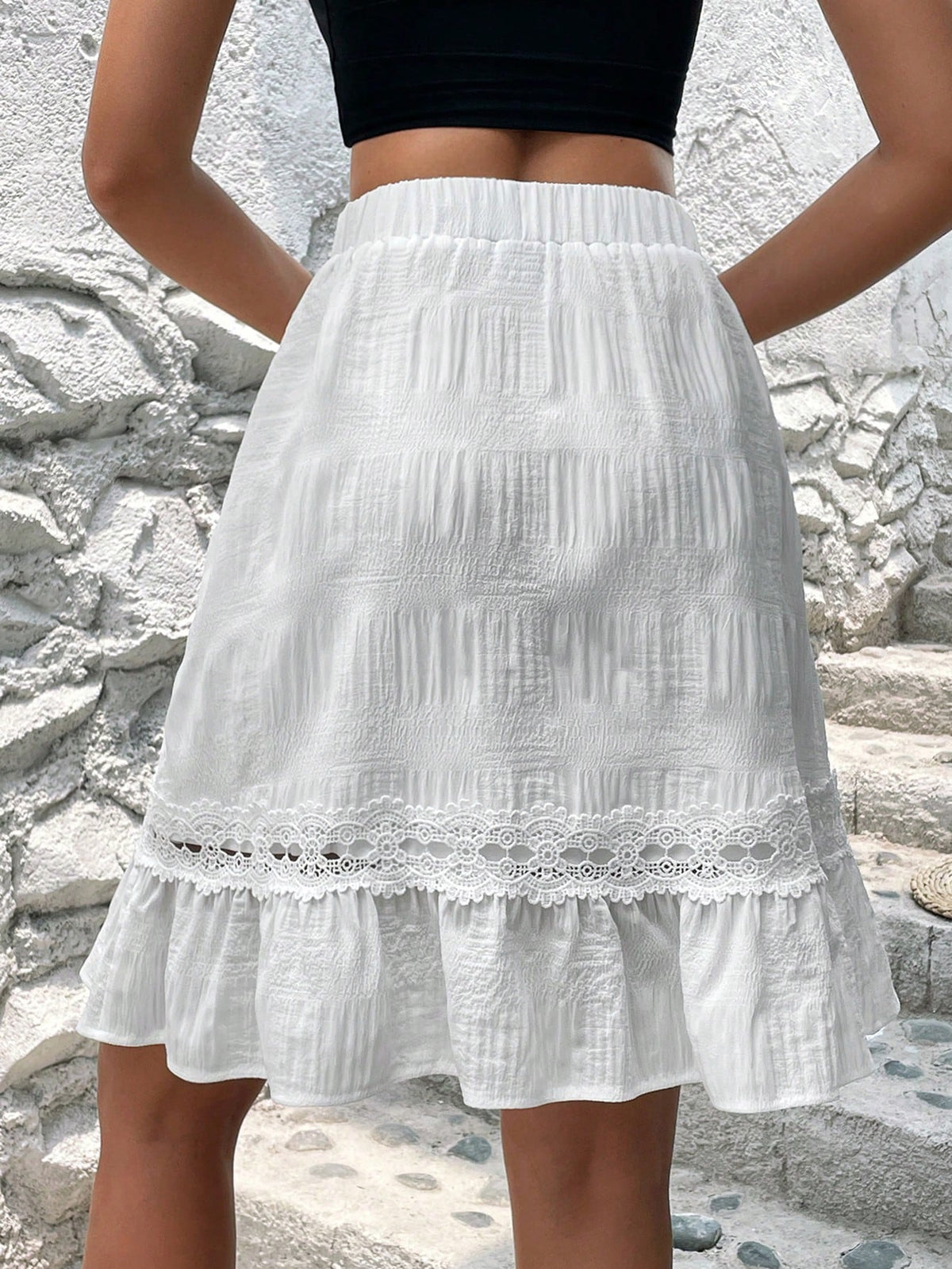 EMERY ROSE Contrast Lace Ruffle Hem Skirt