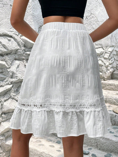 EMERY ROSE Contrast Lace Ruffle Hem Skirt