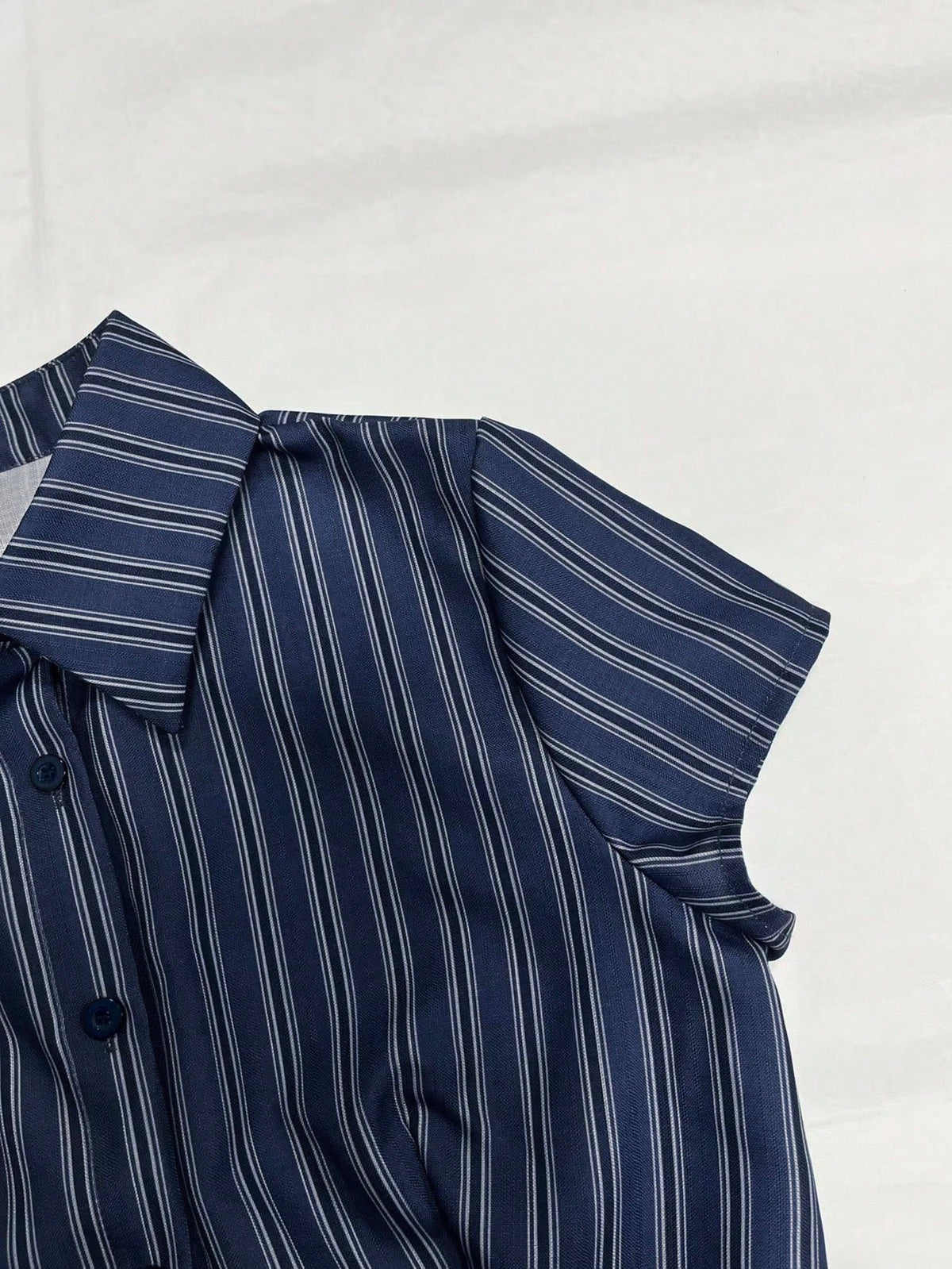 EMERY ROSE Light Yellow Fine Checkered Collar Short Sleeve Shirt